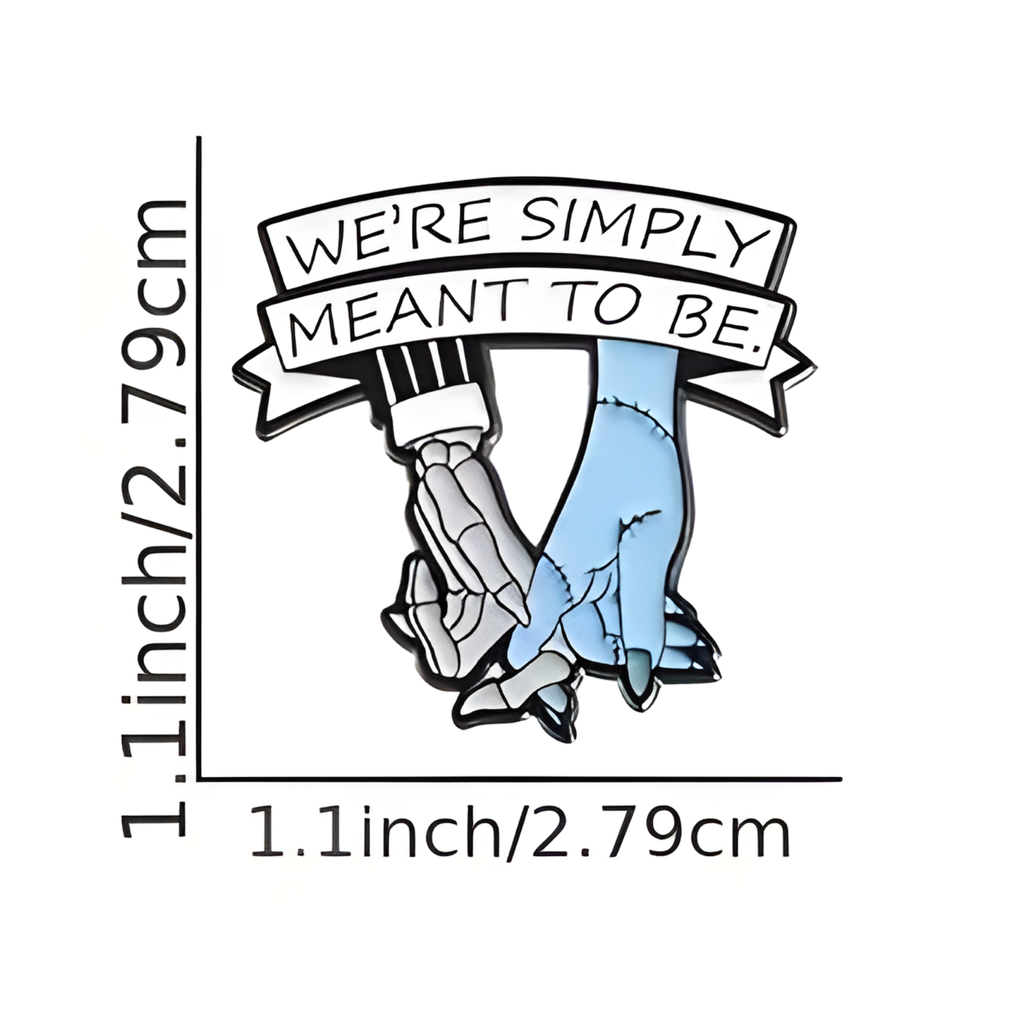 Kinky Pleasure – KPB087 – Metal Pin - Simply Meant To Be – Skeleton & Stitched Hand with Banner