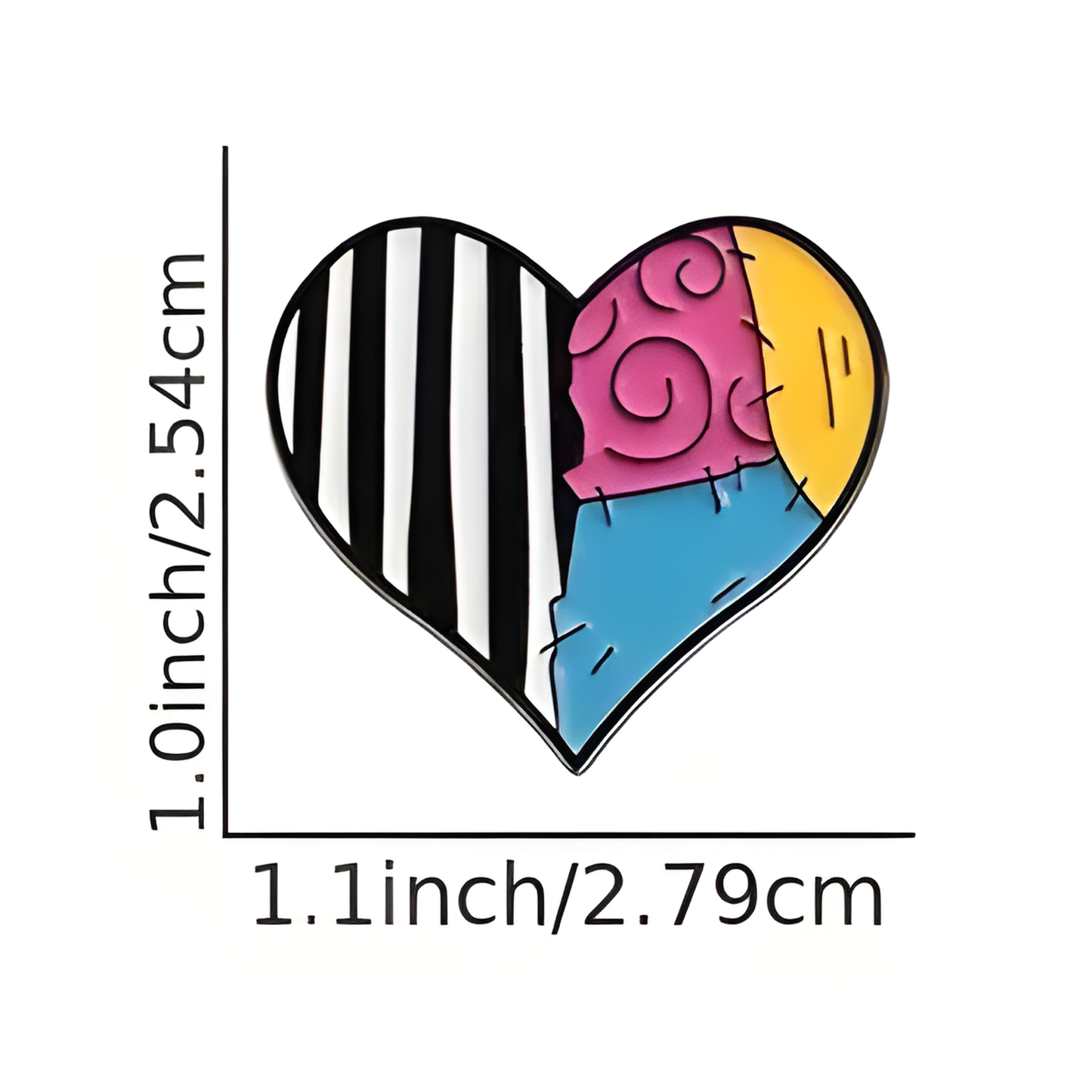 Kinky Pleasure – KPB084 –  Metal Pin -  Kinky Pleasure – KPB084 – Stitched Love  – Patchwork Heart in Bold Colors