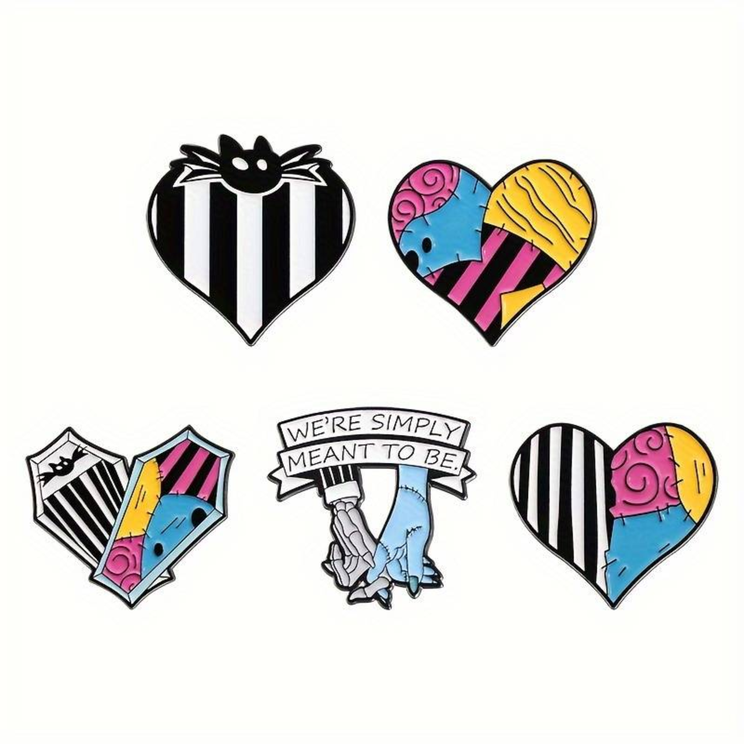 Kinky Pleasure – KPB083 –  Metal Pin -  Striped Bat Heart - Gothic Black & White Design