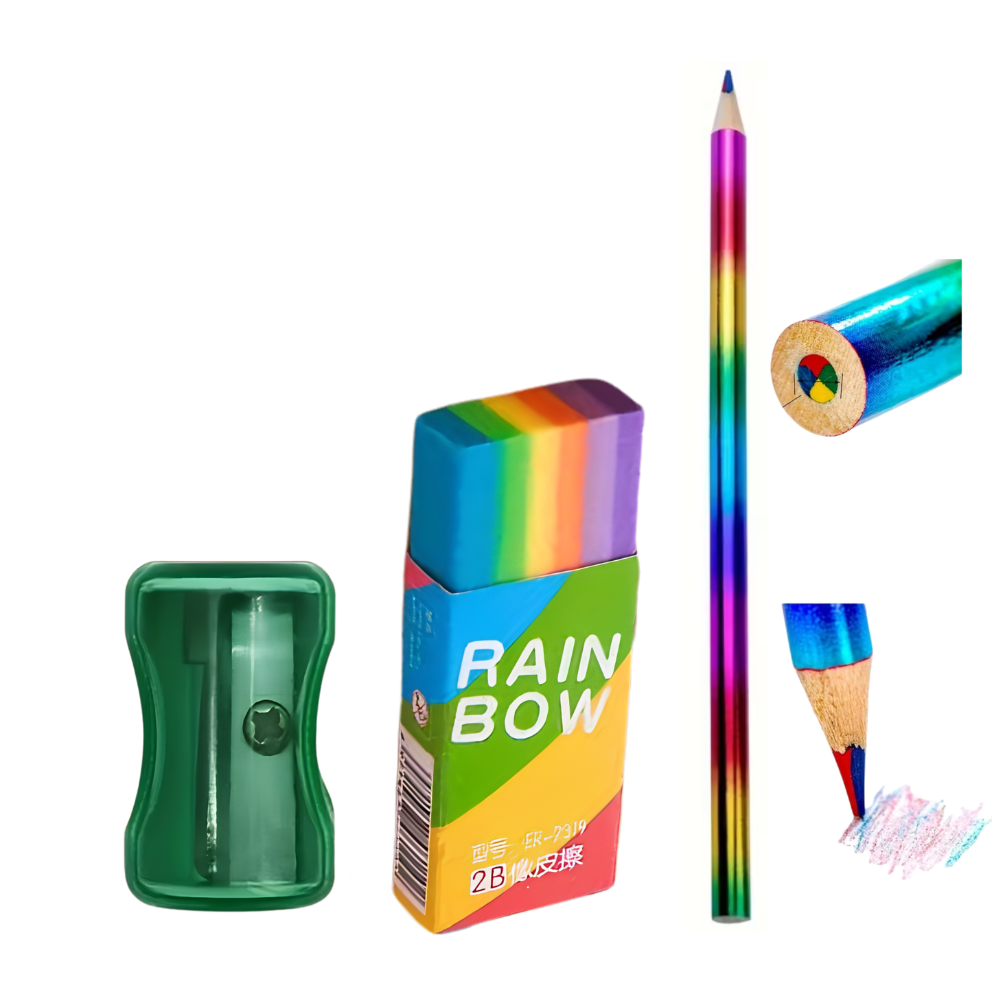 Kinky Pleasure - T286 - Rainbow Pencil Eraser & Pencil Sharpener – 3 Pack