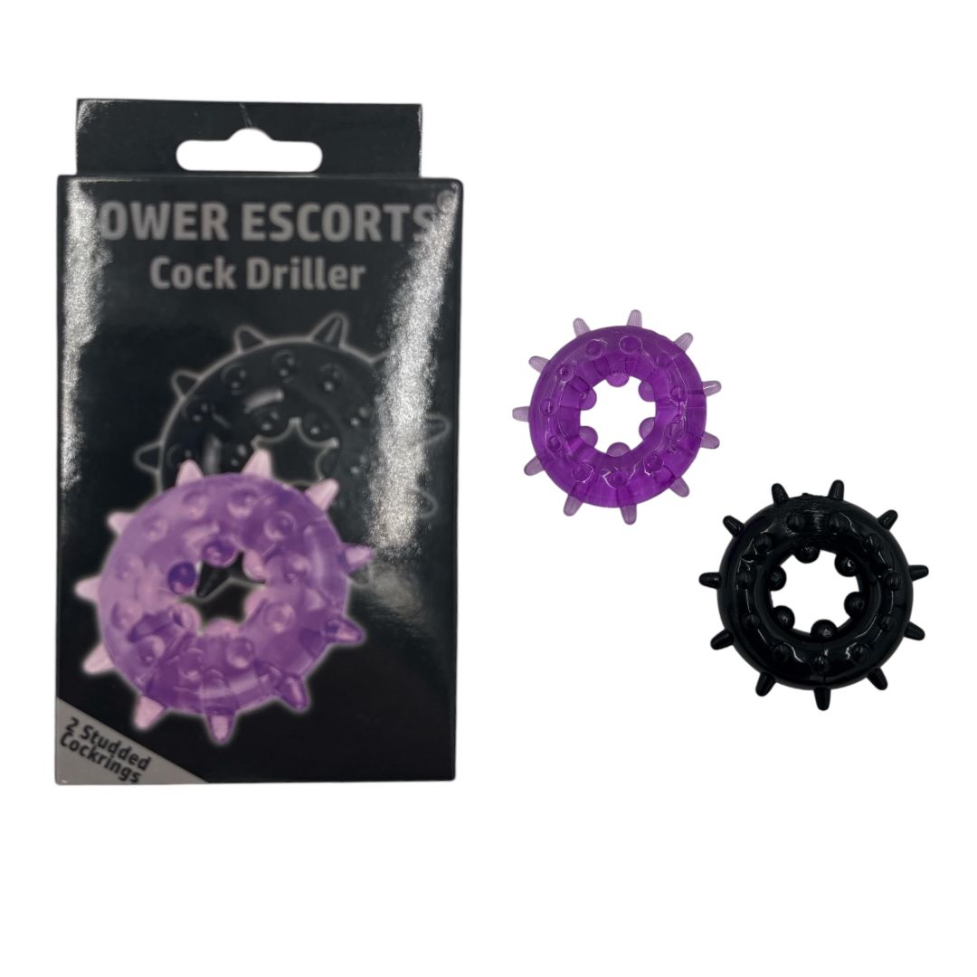 Power Escorts - Br72 - Cock Driller Cockring 2-Pack - Purple/Black