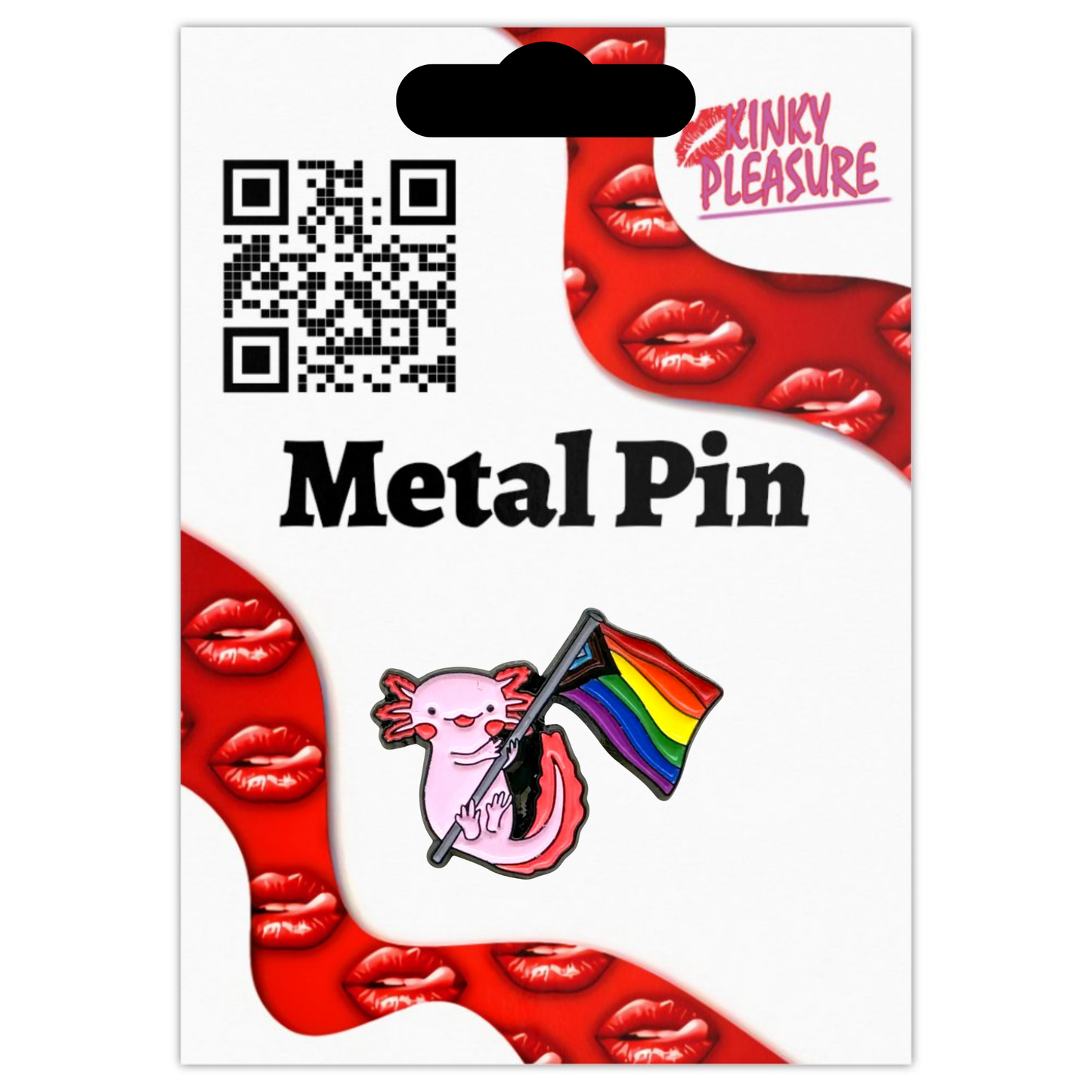 Kinky Pleasure - KPB080 - Metal Pin - Axolotl With Pride Flag
