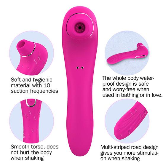 Bossoftoys- 22-00013 - Air Pressure Vibrator - Waterproof - Air Sucker - Oral Sucker -Big Size - Clitoral Stimulator/Massager - Stylish - 10 Modes - Rechargeable - Pink