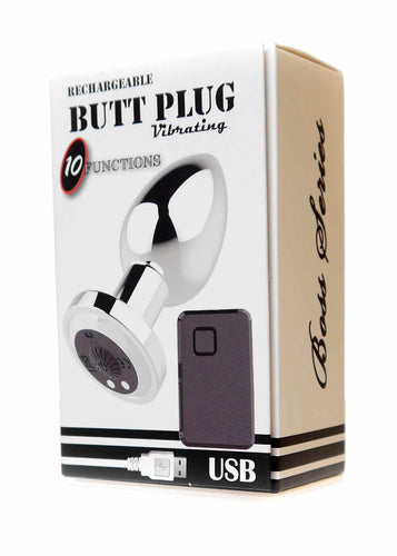 Boysoftoys - 22-00053 - Rechargeable Butt Plug - Vibrator USB - 10 Functions - Silver