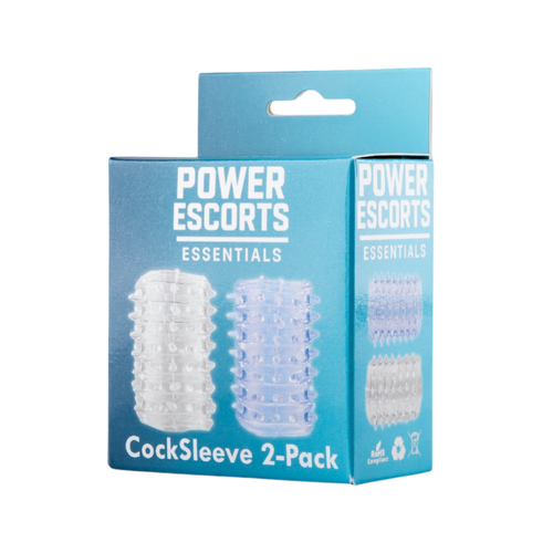 Power Escorts - BR338 - Textured Penis Sleeves – 2-Pack Clear Blue