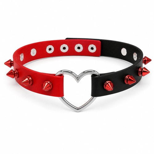 Kinky Pleasure - T176 - Choker Heart Extreme With Spikes in Red With Black
