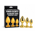 Power Escorts - BR210 Black - Diamond King Gold Anal Plug Black Stone Starter 3-Pack