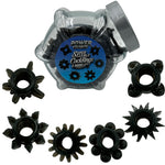 Power Escorts - BR290 - 60 pcs In Clear Jar Texture Cockring - Black - Extra Stretchable
