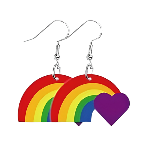 Kinky Pleasure - KPE001 - Rainbow Heart Earrings – Pride Theme Acrylic Design