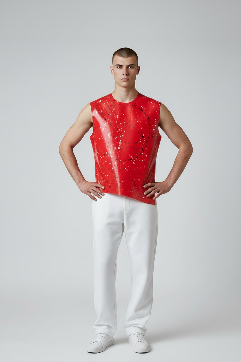 Latex101 Fantasy Print Latex Shirt – Kinky Red Open Arms Design (Size M)