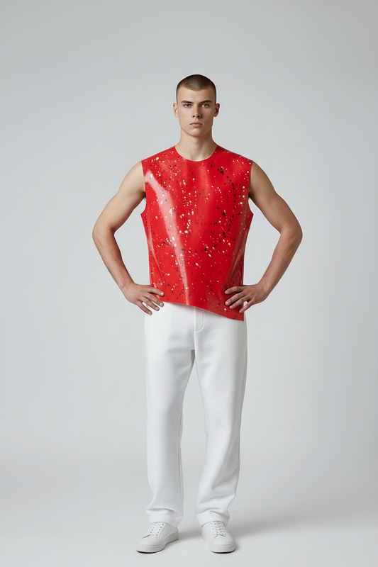 Latex101 Fantasy Print Latex Shirt – Kinky Red Open Arms Design (Size M)