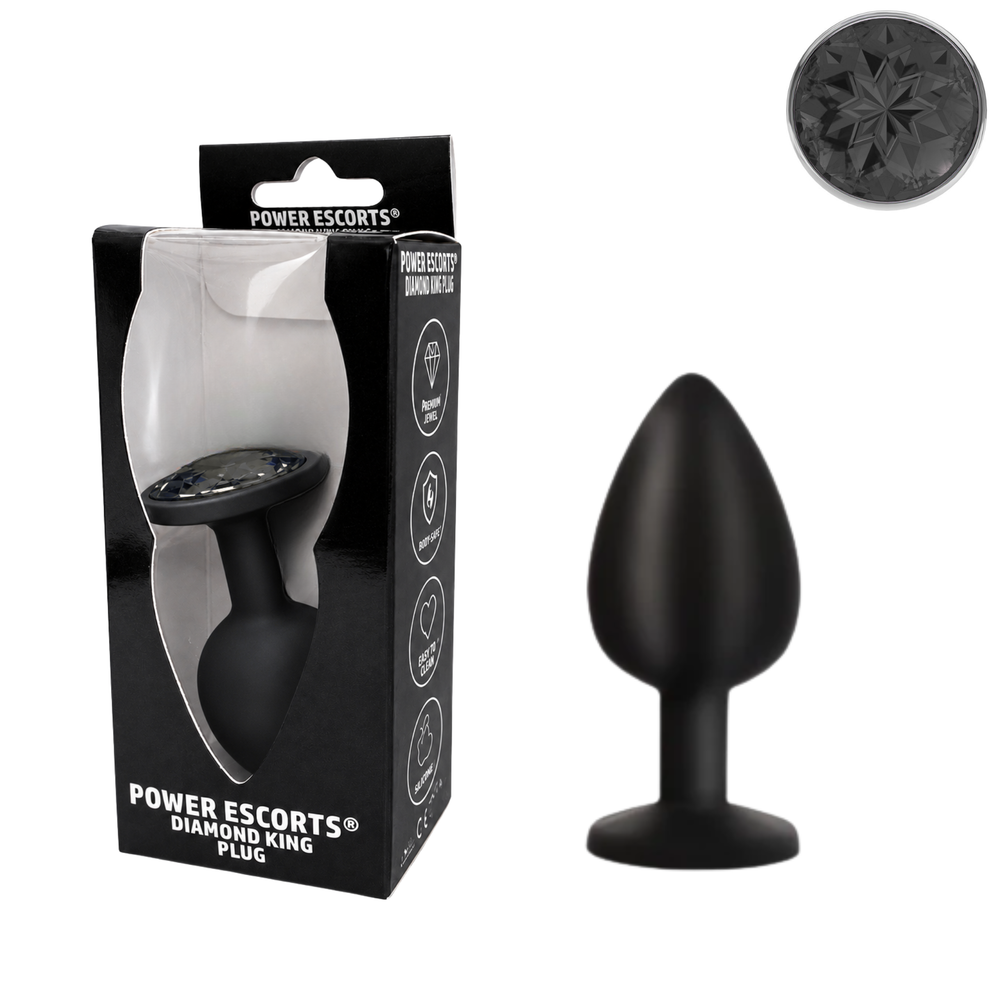 Power Escorts - BR135 - Diamond King - Silicone Butt Plug - Black - 7 Colours - 3 Sizes