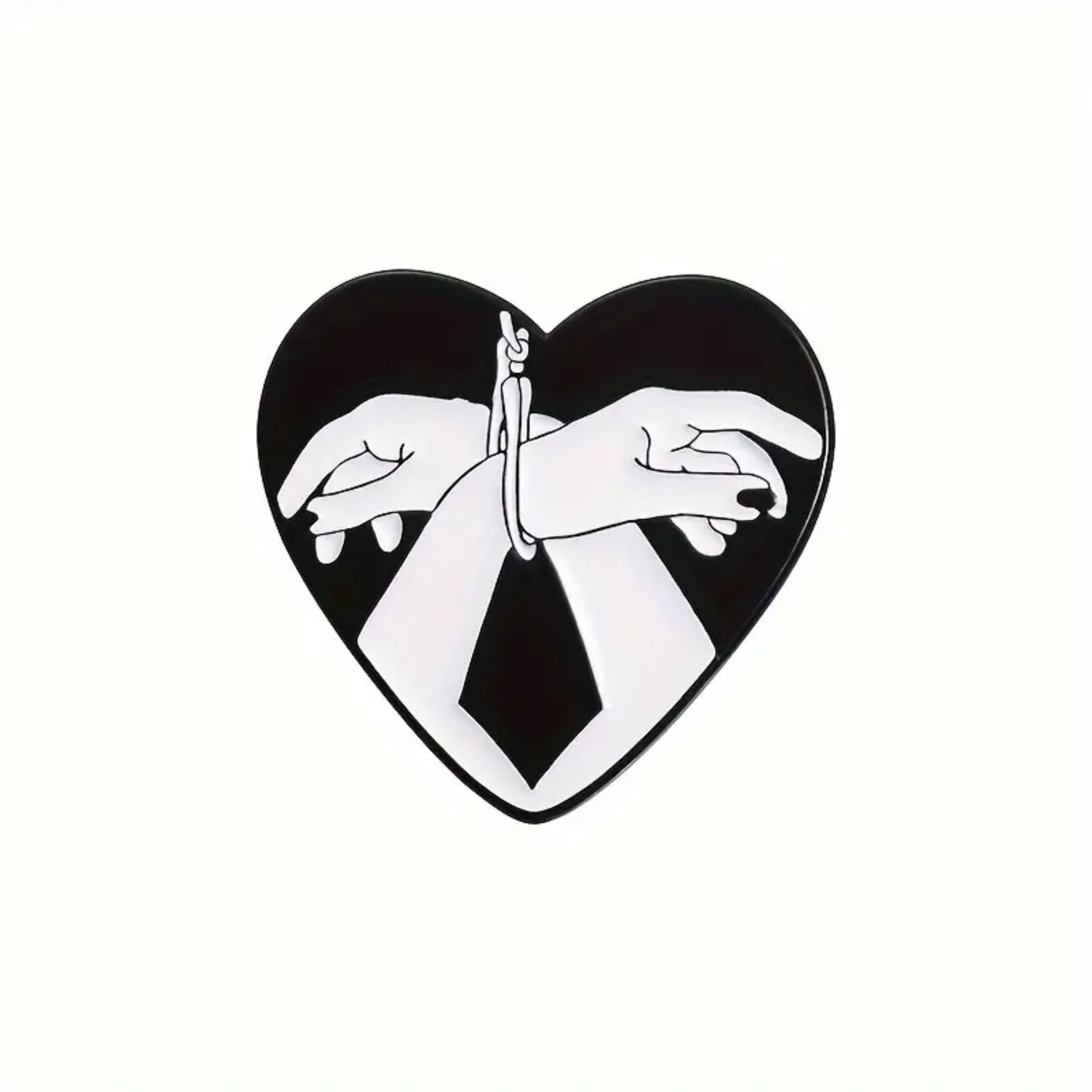 Kinky Pleasure – KPB082 –  Metal Pin -  Bound by Love - Black Heart with Bound Hands