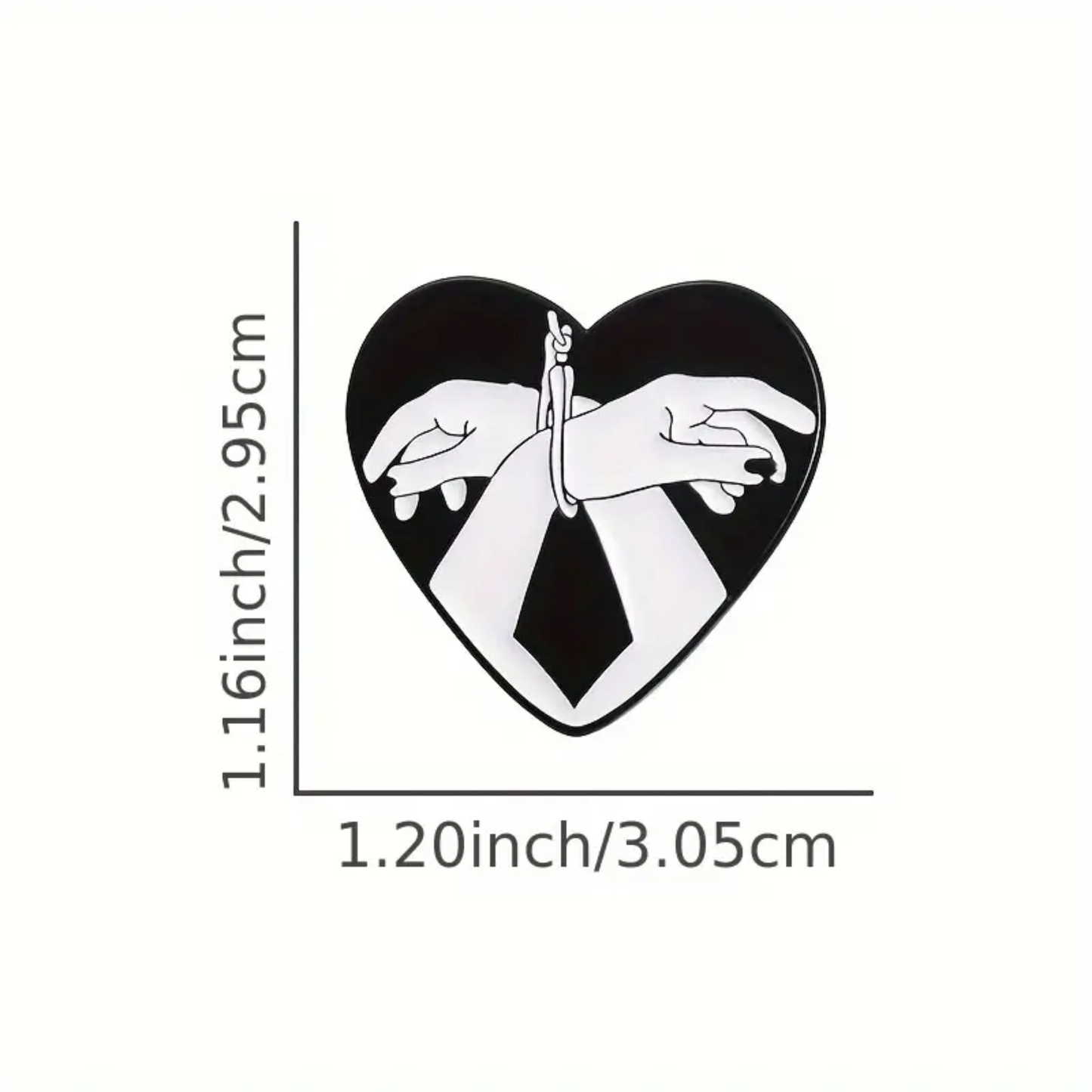 Kinky Pleasure – KPB082 –  Metal Pin -  Bound by Love - Black Heart with Bound Hands