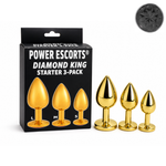 Power Escorts - BR210 Black - Diamond King Gold Anal Plug Black Stone Starter 3-Pack