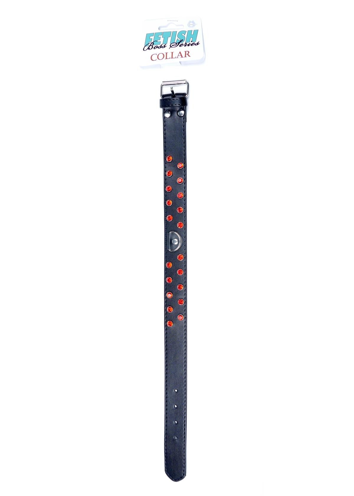 Bossoftoys - 33-00122 - Fetish Collar Red with stones - 3 cm width - Red line adjustable - easy to hang - with product tag /barcode