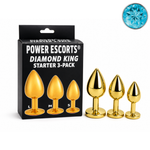 Power Escorts - BR210 Light Blue - Diamond King Gold Anal Plug Stone Starter 3-Pack