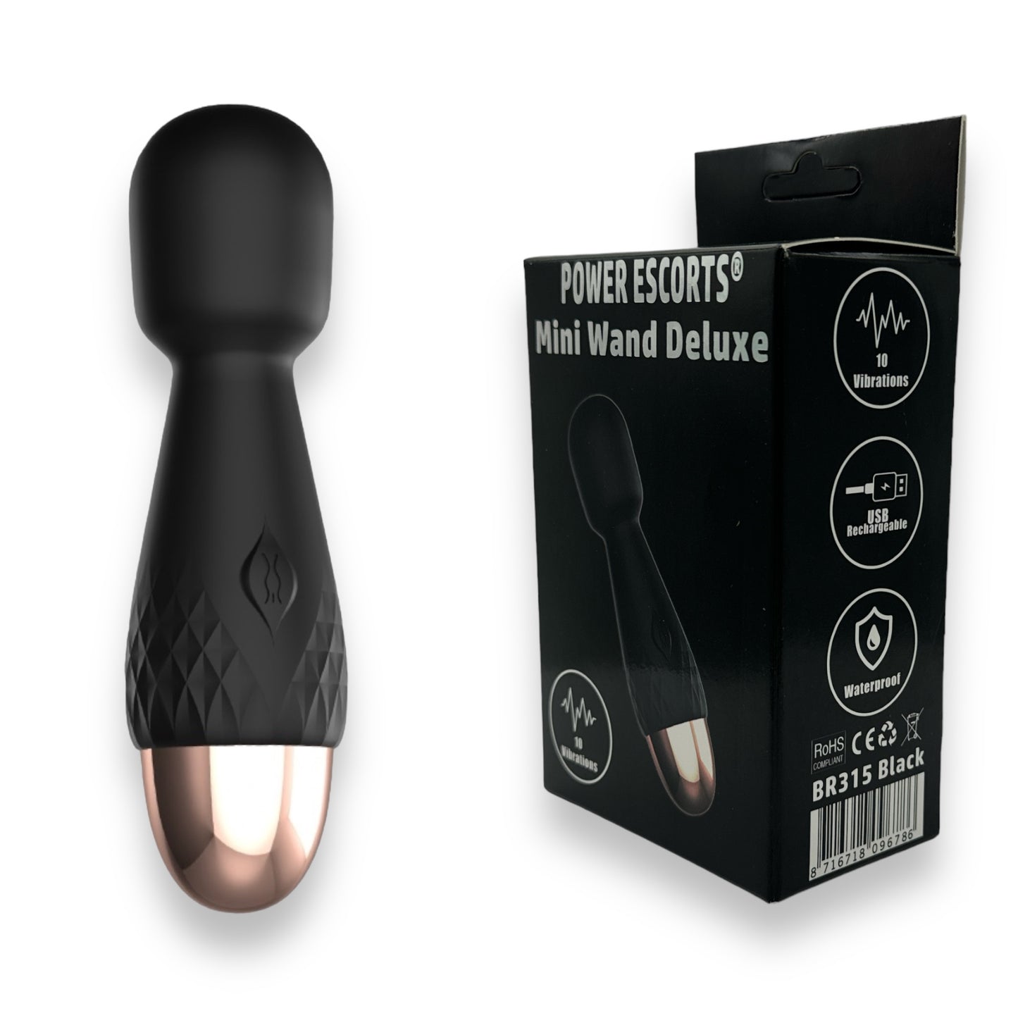 Power Escorts - BR315 - Mini Wand De Luxe - Black - 11,6 Cm / 4.5 Inch Silicone Wand Massager