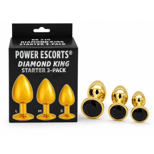 Power Escorts - BR210 Black - Diamond King Gold Anal Plug Black Stone Starter 3-Pack
