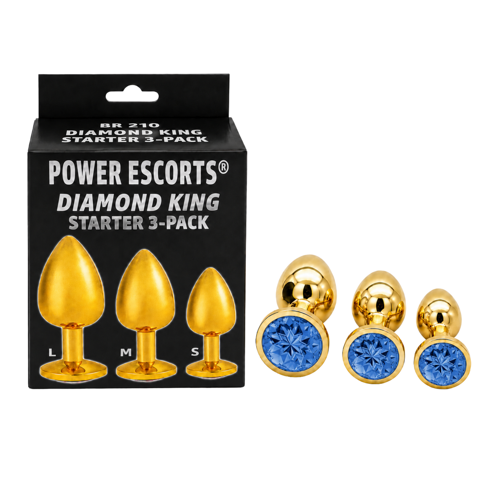 Power Escorts - BR210 Darkblue - Diamond King Gold Anal Plug Dark blue Stone Starter 3-Pack - S, M & L