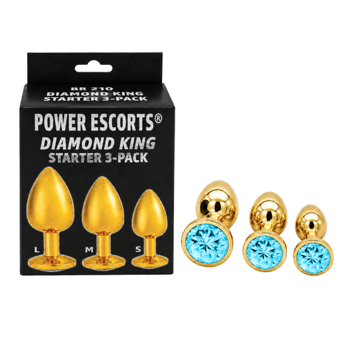 Power Escorts - BR210 Light Blue - Diamond King Gold Anal Plug Stone Starter 3-Pack