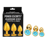 Power Escorts - BR210 Light Blue - Diamond King Gold Anal Plug Stone Starter 3-Pack