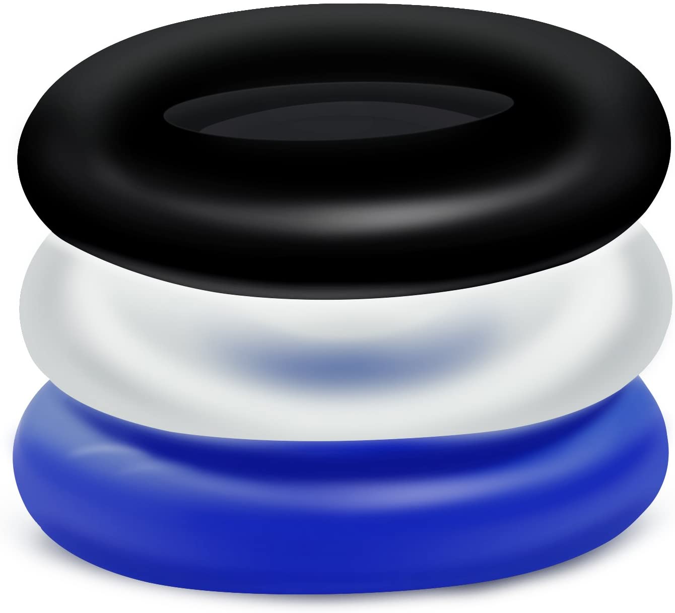 Power Escorts - BR272 - Donut Cockring 3 Pack - Super Stretchable - 3 colors blue /clear /black - attractive colourbox