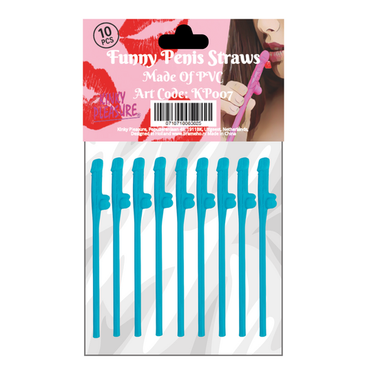 Kinky Pleasure - KP007 - Penis Straws - 10pcs - Blue - New Package
