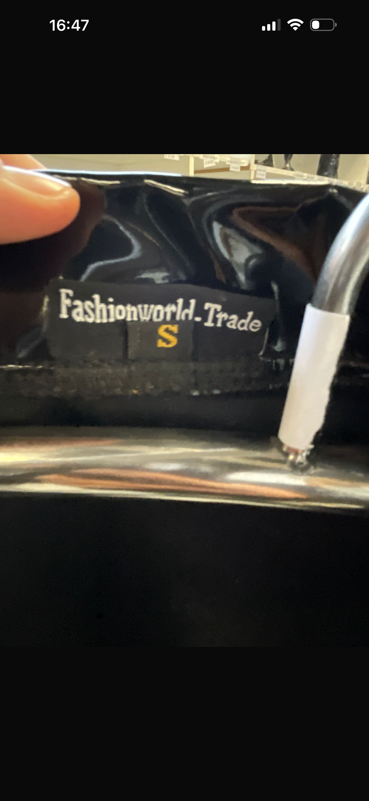 FashionWorld Kinky Glossy Black Mid-Length Coat / Blazer with White Stripe Logo – Size S