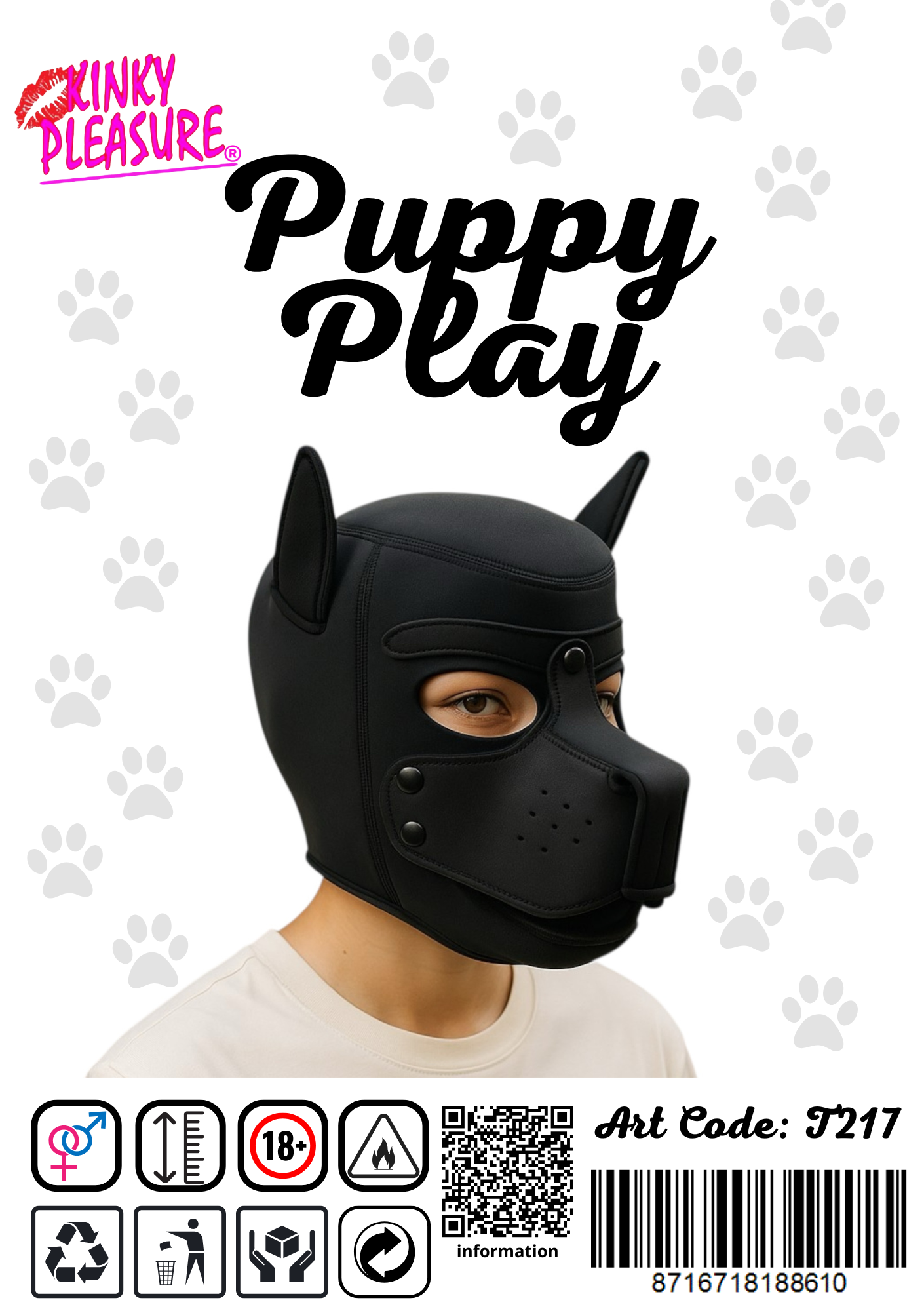 Kinky Pleasure - T217 - BDSM - Dog Mask - Black
