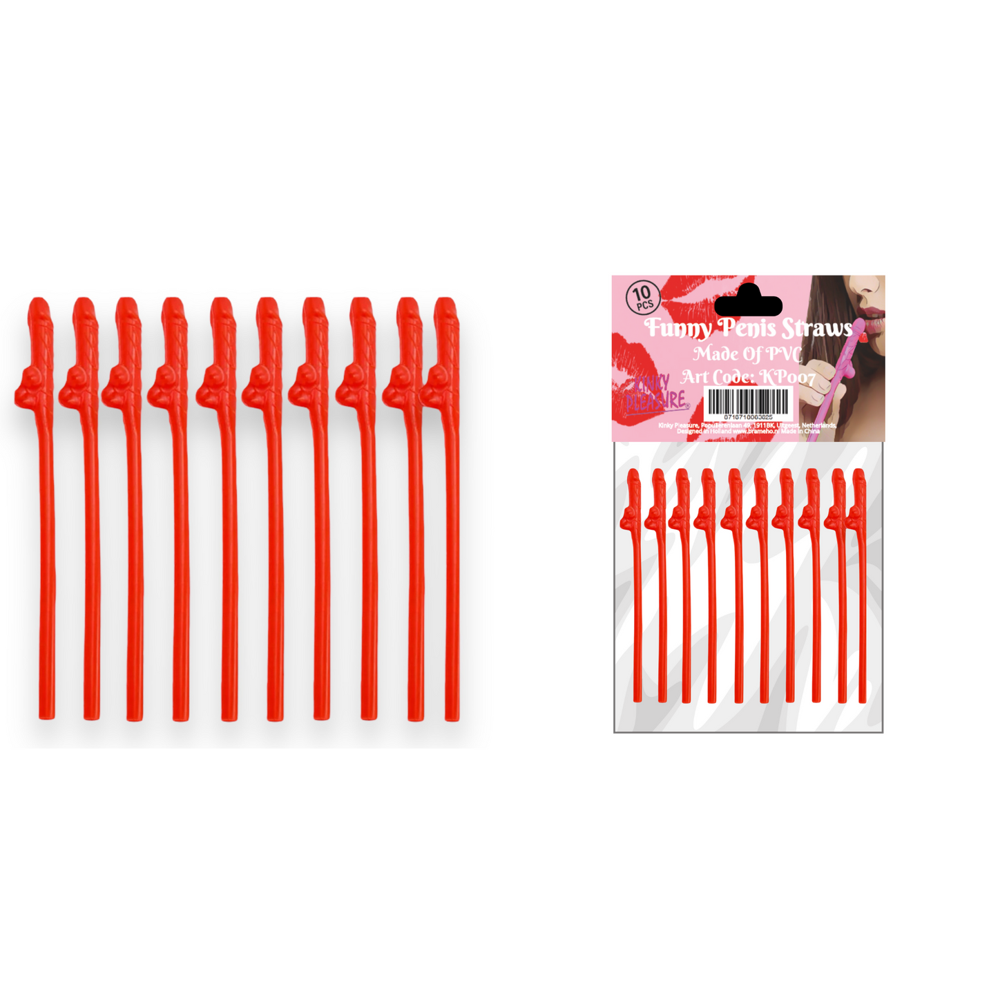 Kinky Pleasure - KP007 - Penis Straws - 10pcs - Red - New Package