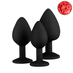 Power Escorts - BR136 -  Sillicone Anal Plug - Diamond King Black - 3-Pack - 7 Colours