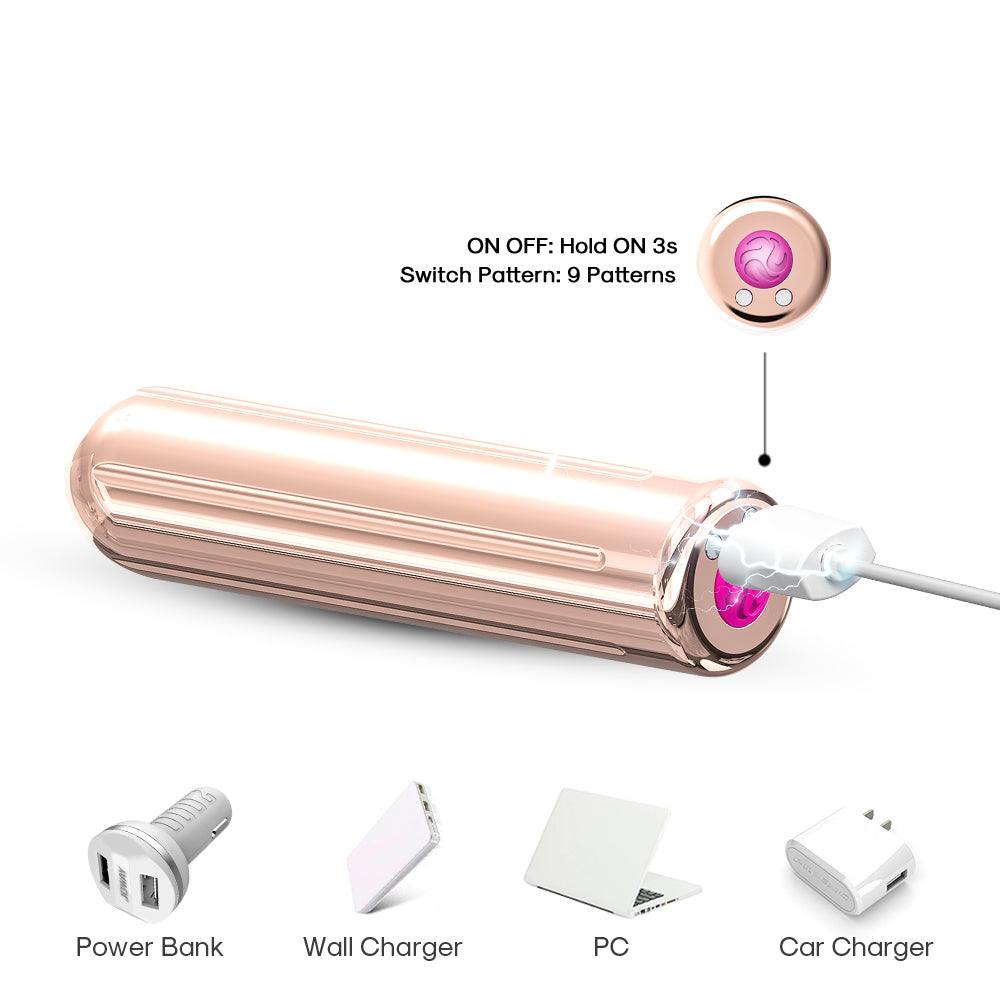 Bossoftoys - 52-00004  - Powerful Rose Gold Rock Bullet - USB rechargeable - 9 vibration modes