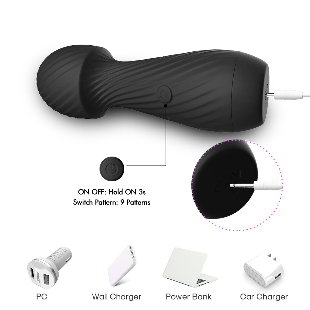 Bossoftoys - 52-00025 - Dazzle Black Silicone Massager USB - 9 Vibration mode - Mini wand