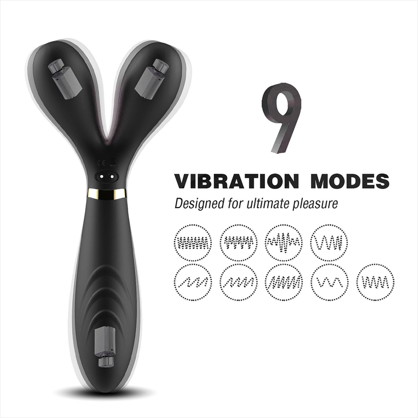 Bossoftoys - Y-Wand Black - dual head vibrator - Fun for two - G-spot - 52-00026 - USB rechargeable - 9 vibration modes