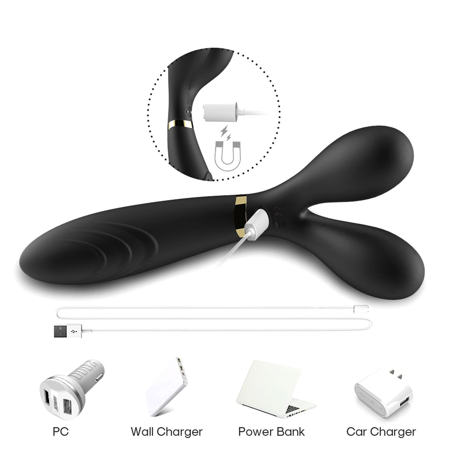 Bossoftoys - Y-Wand Black - dual head vibrator - Fun for two - G-spot - 52-00026 - USB rechargeable - 9 vibration modes