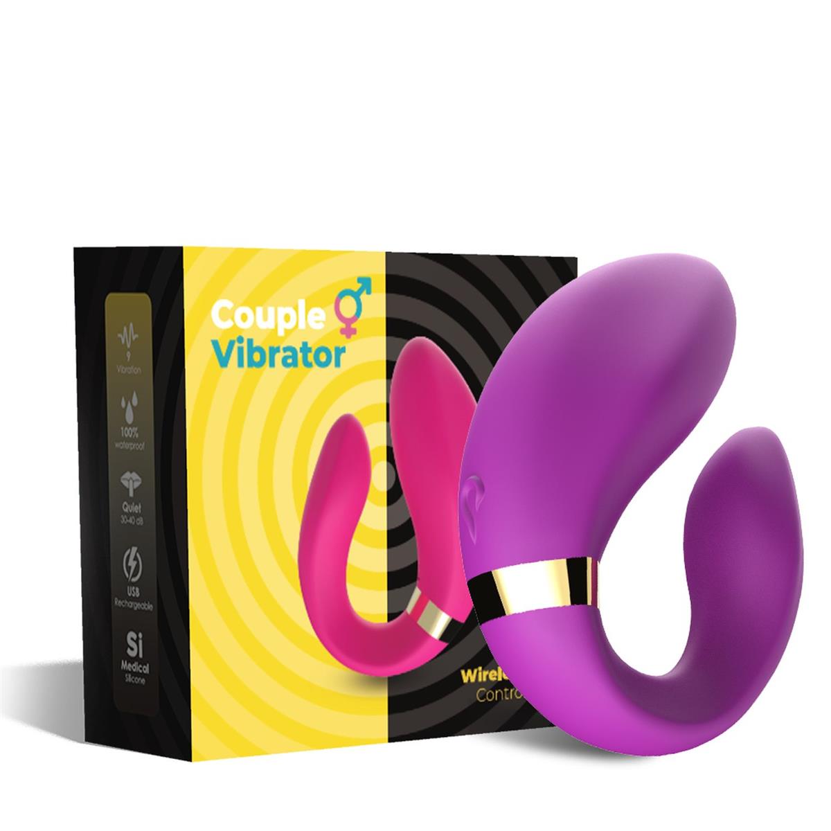 Bossoftoys - 52-00030-1 - Lesbian couple vibrator - Crescent purple - 100% waterproof - 9 vibration modes - USB rechargeable