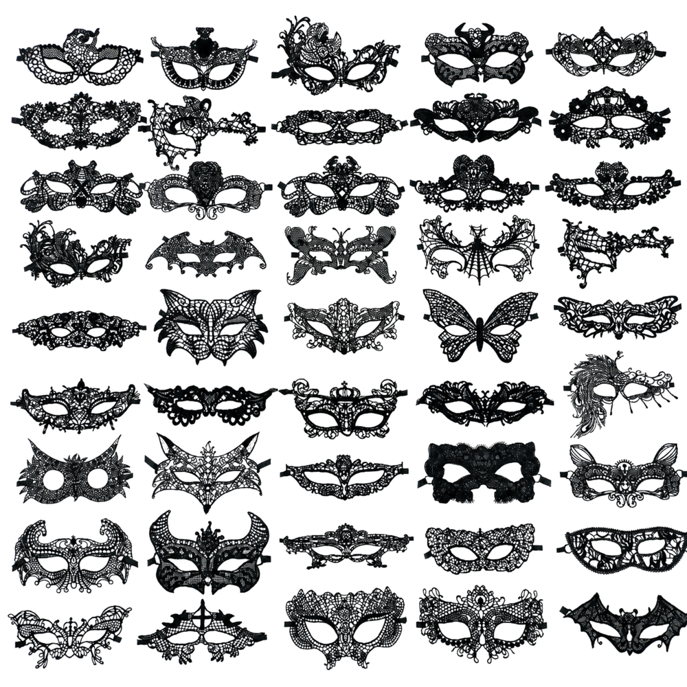 Kinky Pleasure - 10 Models - Venetian Mask – 10 Pack Elegant Black Lace-Style Models