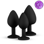 Power Escorts - BR136 -  Sillicone Anal Plug - Diamond King Black - 3-Pack - 7 Colours