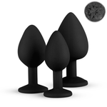 Power Escorts - BR136 -  Sillicone Anal Plug - Diamond King Black - 3-Pack - 7 Colours