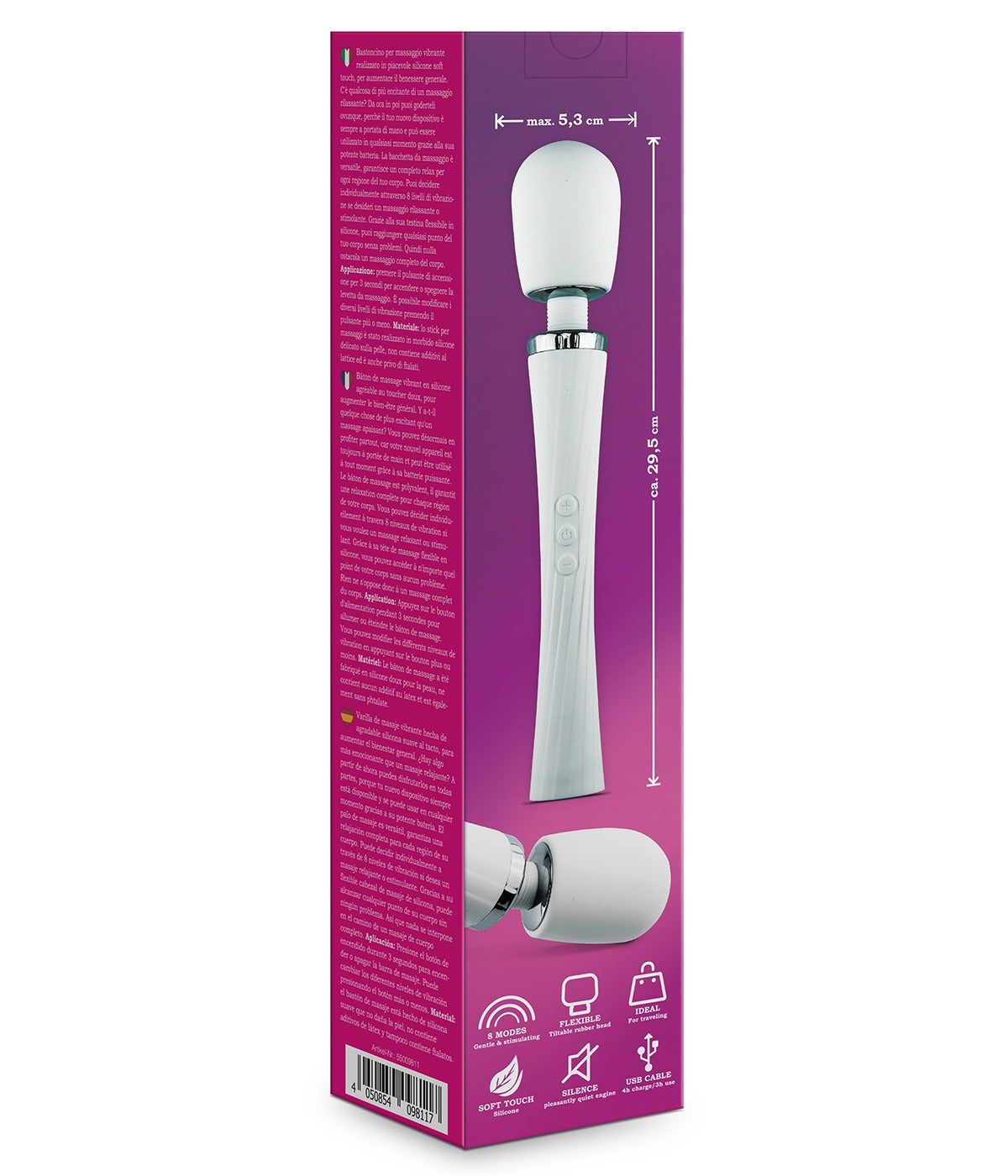 MVW Relaxxx Wireless Power Wand Massager - 12-Speed - White