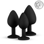 Power Escorts - BR136 -  Sillicone Anal Plug - Diamond King Black - 3-Pack - 7 Colours