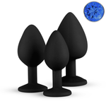 Power Escorts - BR136 -  Sillicone Anal Plug - Diamond King Black - 3-Pack - 7 Colours