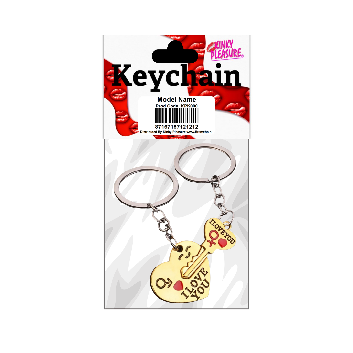 Kinky Pleasure - KPK056 - Keychain - I Love You Heart And Key - Gold - 1 Pair