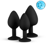 Power Escorts - BR136 -  Sillicone Anal Plug - Diamond King Black - 3-Pack - 7 Colours