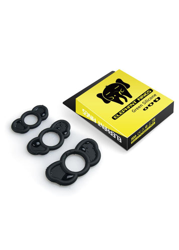 Power Escorts - 60-00026 - Elephant Ears Cockring 3 - Pack - Black - 3 different sizes - dia inner 26 mm / 23 mm / 18 mm - Colour box