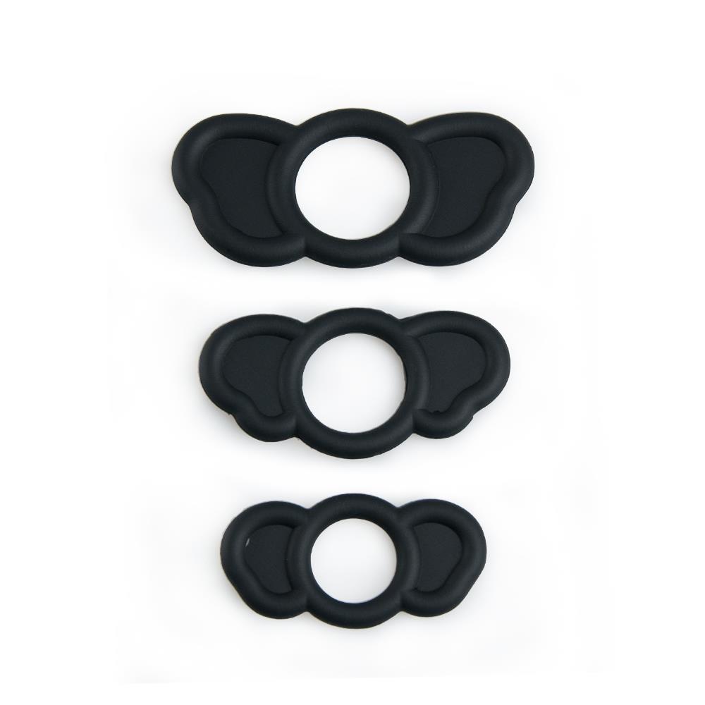 Bossoftoys- 60-00026 - Elephant Ears Cockring 3 - Pack - Black - 3 different sizes - dia inner 26 mm / 23 mm / 18 mm - Colour box