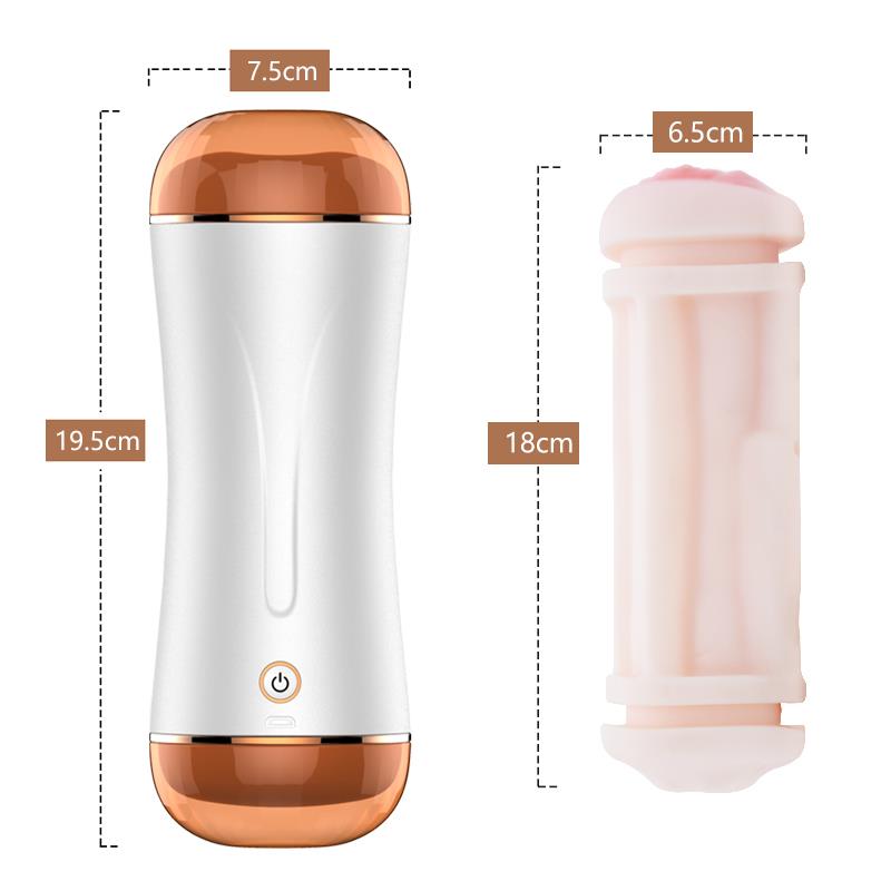 Foxshow -  63-00019 - Double End Masturbator Cup - Big heavy size - Rechargeable - 10 Function  - 19,5 cm  - Dia outside 7,5 cm - Luxury Giftbox - white