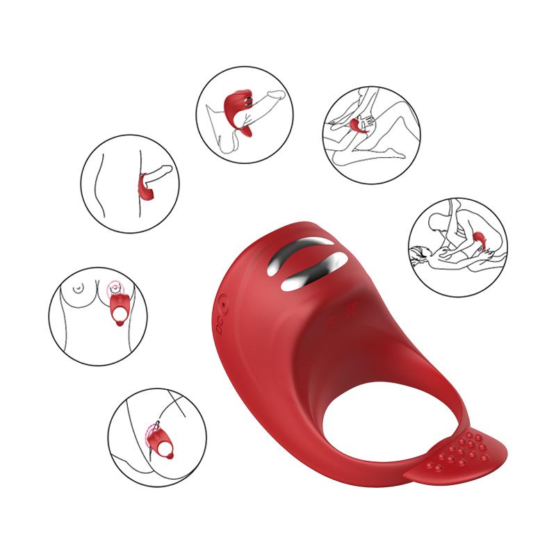 Foxshow - 63-00024 - Vibrating cockring Electrostimulation - Vibrator-Silicone Ring - Red - USB - 7 Function - luxury colour box