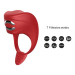 Foxshow - 63-00024 - Vibrating cockring Electrostimulation - Vibrator-Silicone Ring - Red - USB - 7 Function - luxury colour box